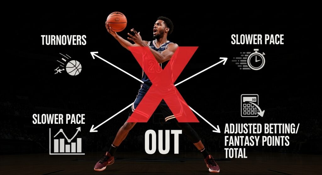 A Star Player Out leads to Turnovers, Slower Pace, and an adjusted betting/fantasy points total.