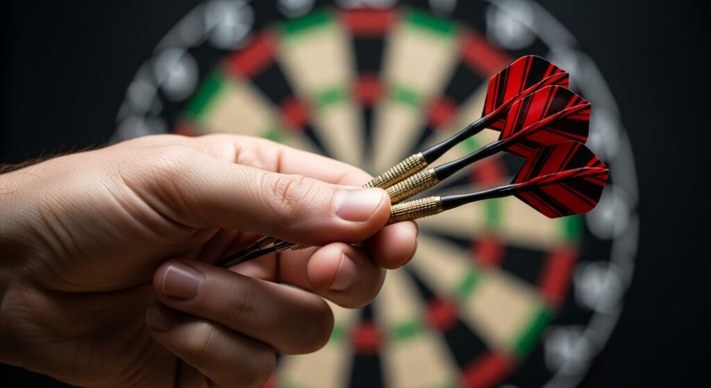 dart games scoring system with darts in hand