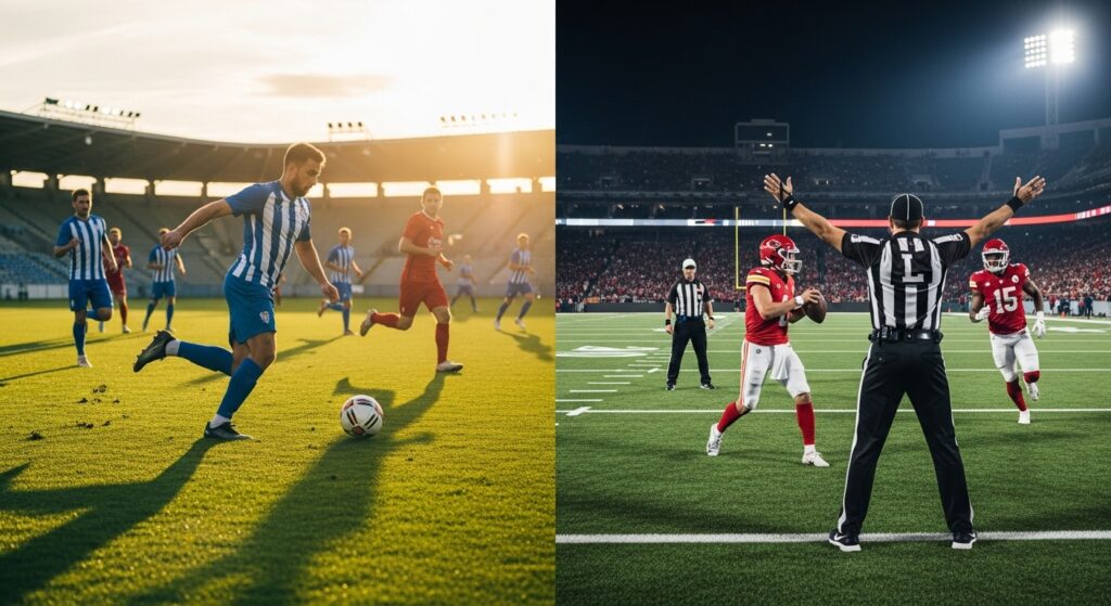 Soccer continuous flow versus American football stop-start timing comparison