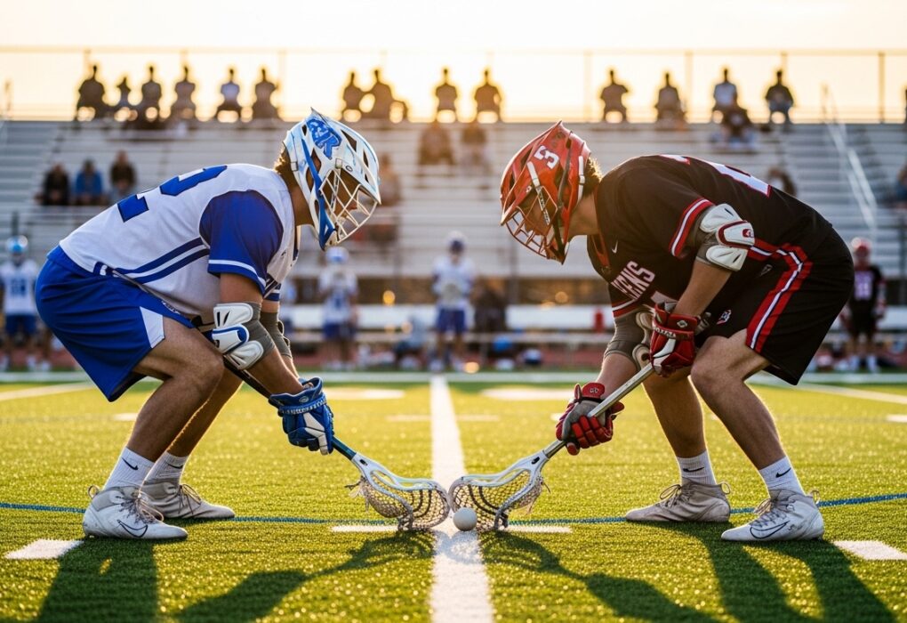 Lacrosse face-off positioning mistake by new players