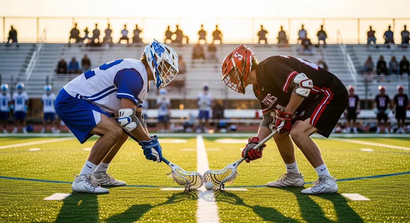 Lacrosse face-off positioning mistake by new players