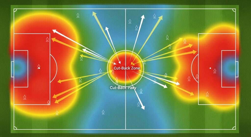 Statistical heatmap showing attacking patterns and cut-back chances in teams using 4-2-3-1 formation.