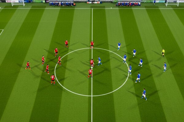 soccer field showing soccer players 9v9 formations.