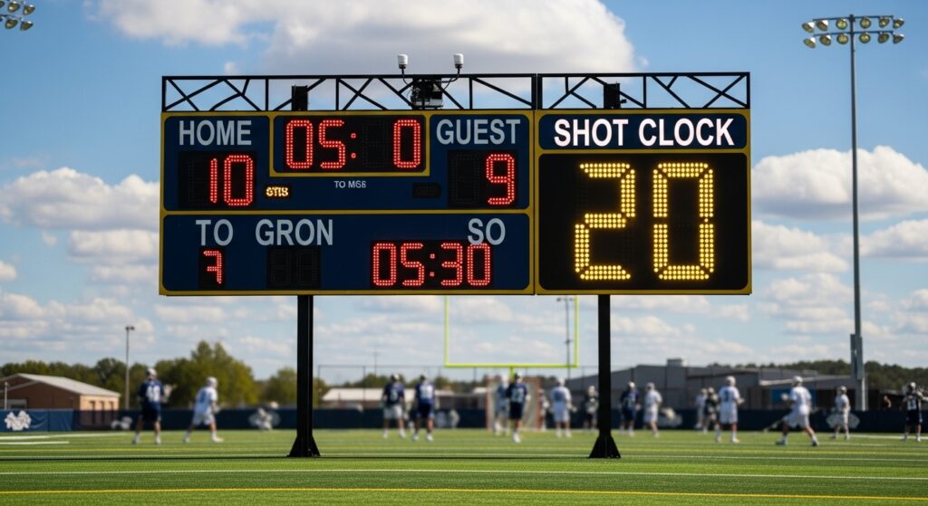 Lacrosse scoreboard with possession timer display.