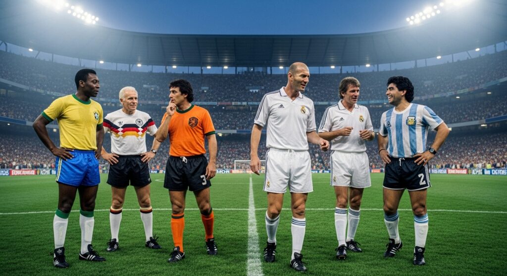 football legends on the field