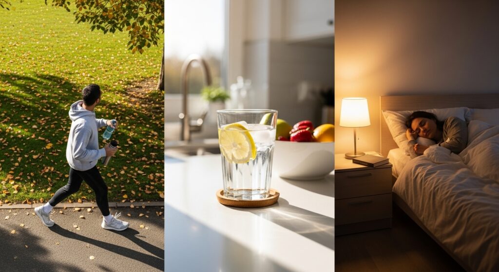 Daily quick recovery habits like short walks hydration and early sleep