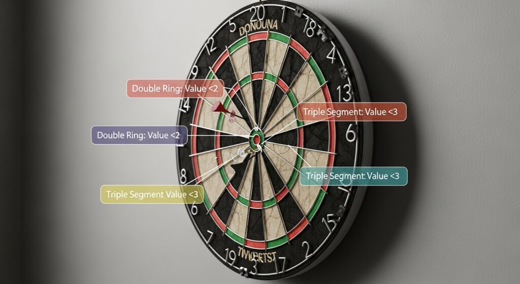 Dartboard segments labeled with scoring zones and ring values.