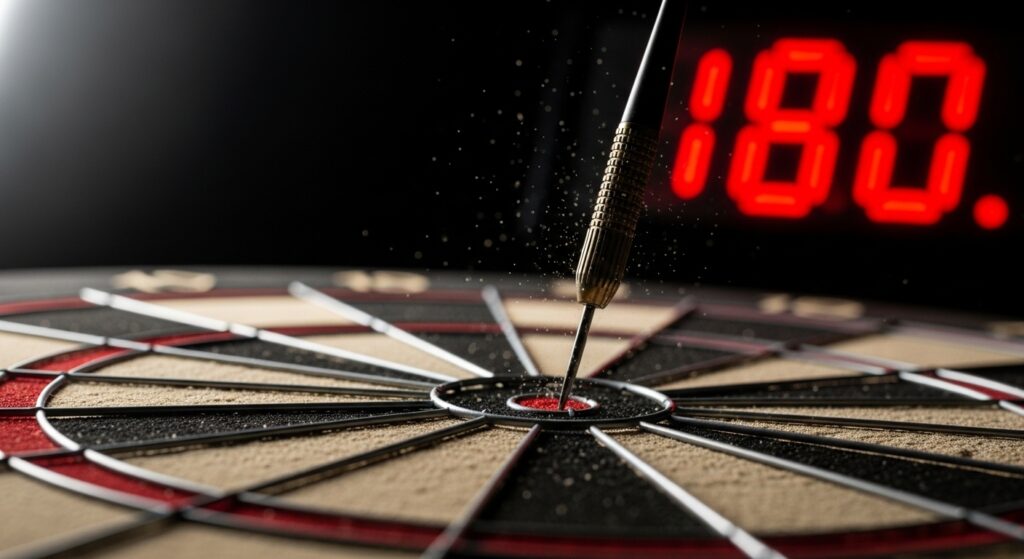 Dart hitting triple 20 during professional darts match.