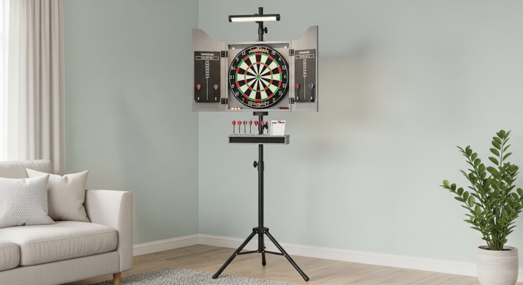 adjustable dartboard stand setup for renters