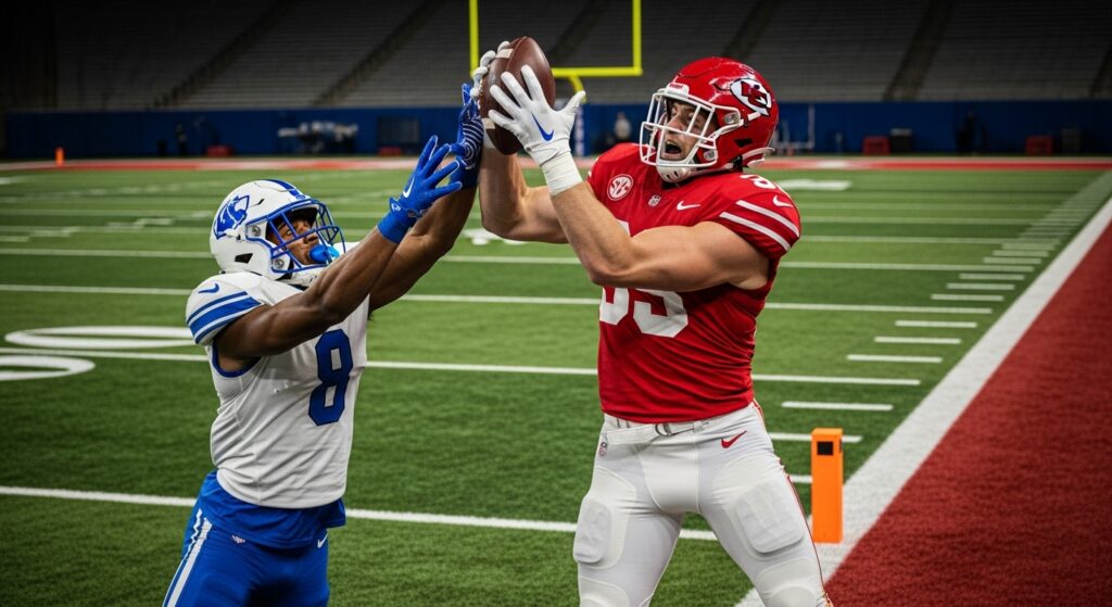 tight end mismatch against smaller defender in red zone