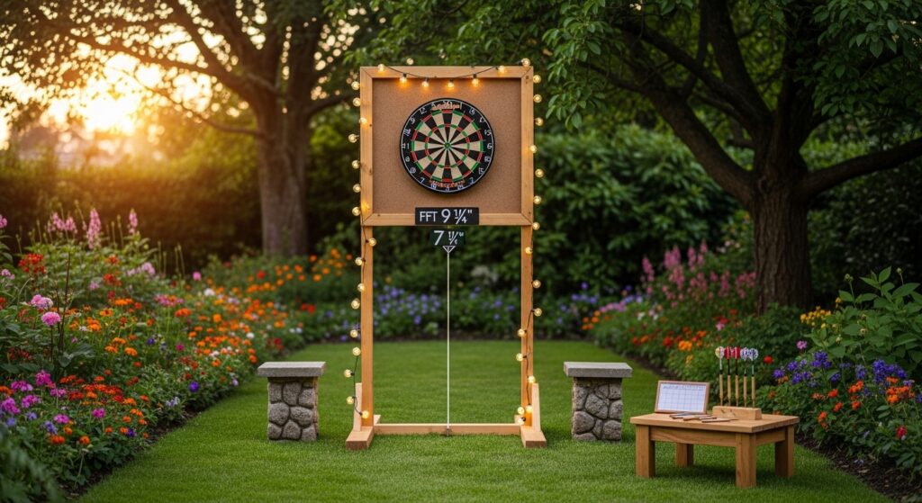 creative home dart setup with correct distance outdoors