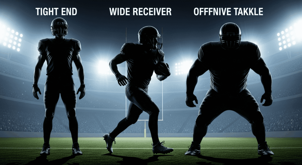 tight end vs wide receiver vs offensive tackle body type silhouette